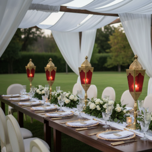 Arabic Ramadan Lanterns Stand set of 2, Red Embossed Glass, Big Lantern for Eid Decorations, Fanoos Candle Holder Outdoor & Indoor (Red Pole Lantern, 49x13)